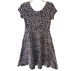 Black Dress with White and Blue Flowers